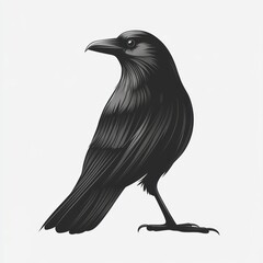 Fototapeta premium Monochrome illustration of a crow in profile view.