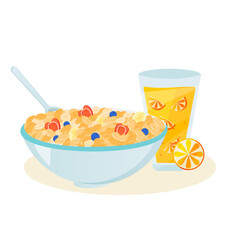 Oatmeal bowl with orange juice, Healthy breakfast vector.