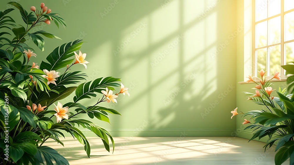 Poster abstract gradient green studio background for product presentation empty room with shadows of window