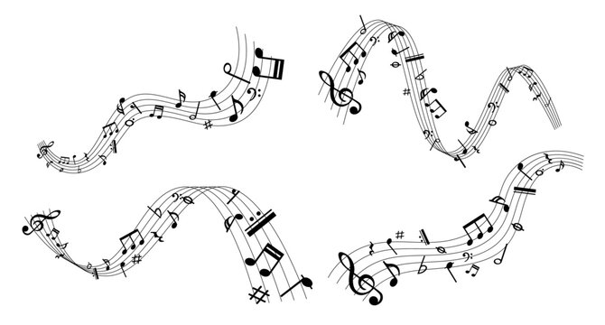 Vector sheet music, musical notes melody, musical key signs, treble clef notes 