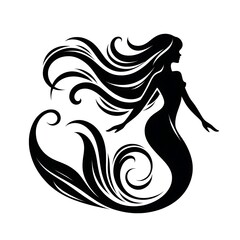 Fototapeta premium Stylized Black and White Mermaid Silhouette with Artistic Flow 
