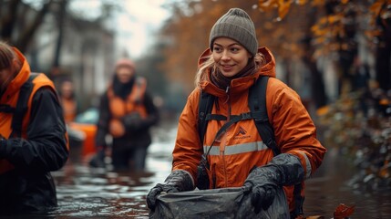 Flood Recovery Teamwork Volunteers collaborating to rebuild communities, demonstrating the power of volunteering, network support in action after a disaster See how dedicated individuals unite to