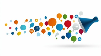 Colorful speech bubbles flowing from a megaphone.