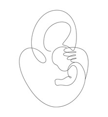 Mother and newborn baby drawing line, mother and baby stylized vector symbol, mom hugs her child 