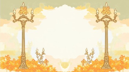 Decorative Autumn Lamps and Leaves on a Soft Background Design
