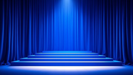 blue carpet onblue stage with red curtain background