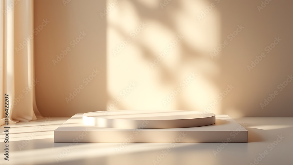 Poster abstract beige studio background for product presentation. empty room with shadows and lights.