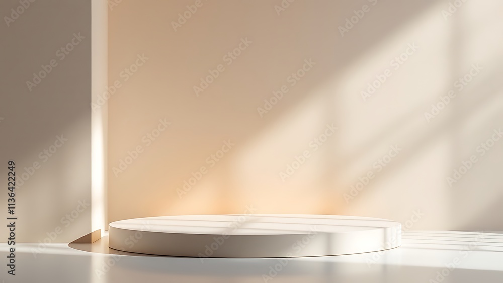 Poster abstract beige studio background for product presentation. empty room with shadows and lights.