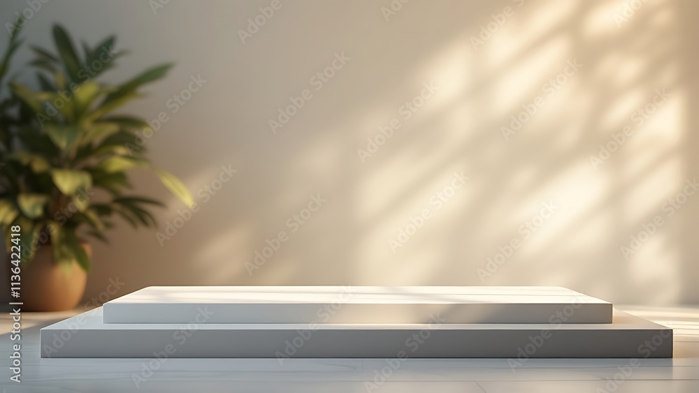 Poster abstract beige studio background for product presentation. empty room with shadows and lights.
