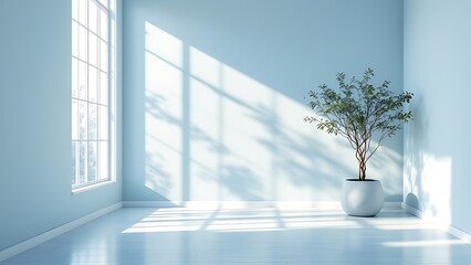 Light soft minimal background mockup for product presentation Corner of room with shadows from different angles delicate light blue color : Generative AI