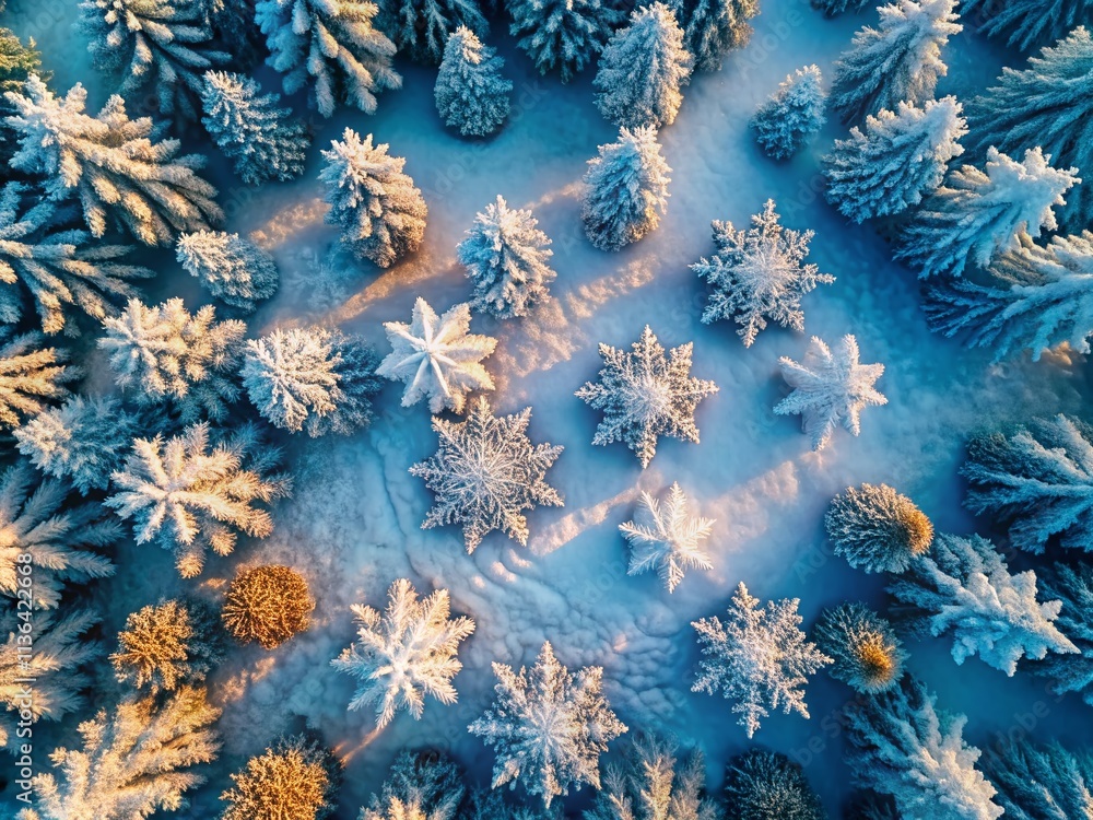 Poster aerial view of intricate snowflake patterns creating a winter wonderland background for christmas ce