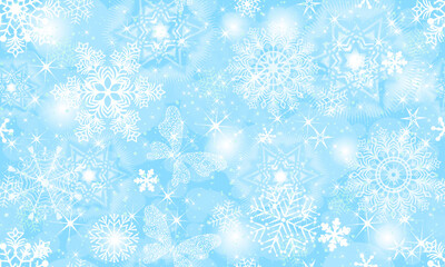 Vector seamless Christmas pattern with snowflakes and stars on a blue background