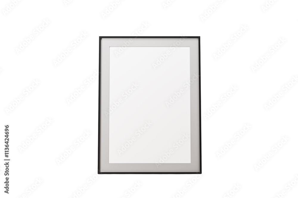 Poster Black rectangular picture frame with empty white canvas, isolated on a clean white background. Concept of mockup, layout, or design. 3D Rendering.