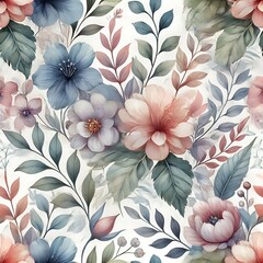 Organic Watercolor Floral Seamless Pattern with Glazing	