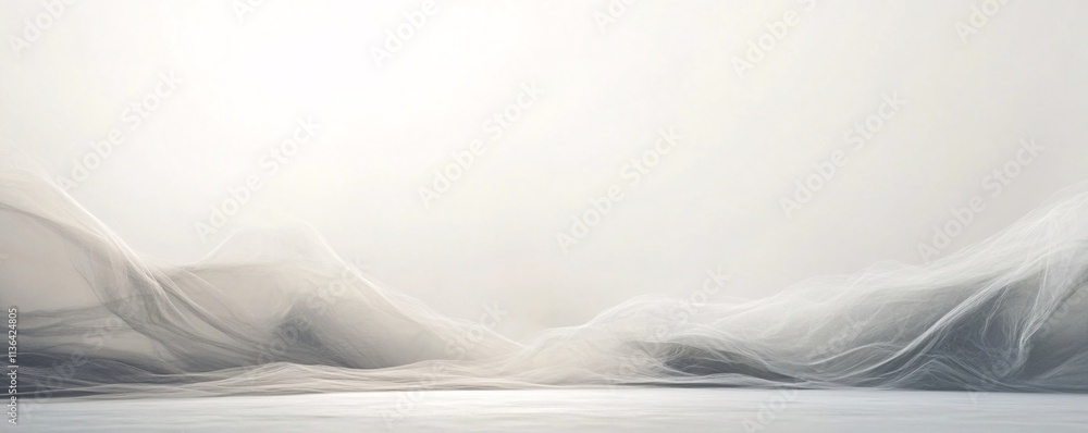 Aufkleber White transparent wavy fabric creating abstract landscape on studio floor