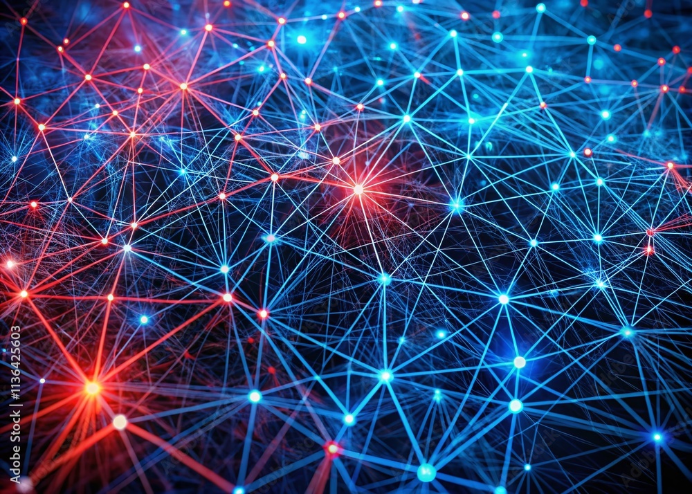 Poster ai network connections: abstract blue red line pattern - digital art, ai generated image, network to