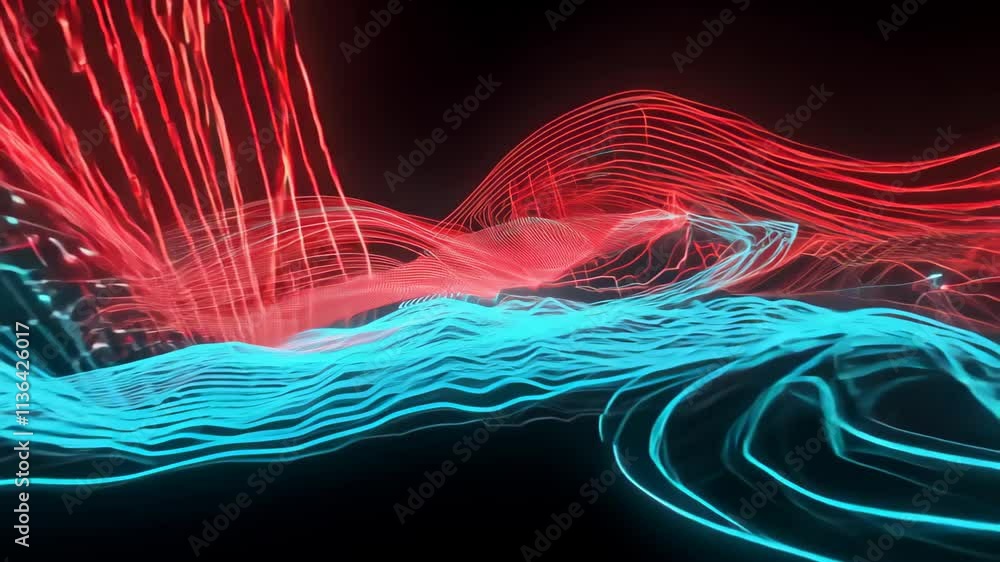 Poster colorful light waves dance in a mesmerizing display of red and blue tones during an artistic perform
