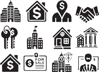house property and real Estate icon set collection silhouette vector illustration