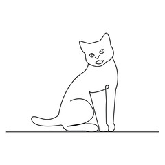 Continuous one line drawing of cat pet minimalist outline vector art illustration 