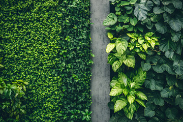  Lush green vertical garden with vibrant foliage, modern eco-friendly wall design, natural greenery, urban jungle, fresh botanical decor, sustainable landscaping, biophilic design