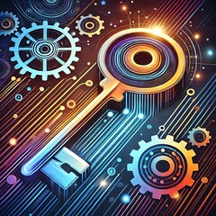 Obraz premium Abstract Key and Lock Mechanism with Activating Lights 