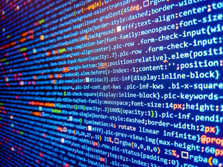 Abstract modern virtual computer script. Big data and ai artificial intelligence cyber network. Programmer developer screen concept. Can be used as background. Abstract computer script code.