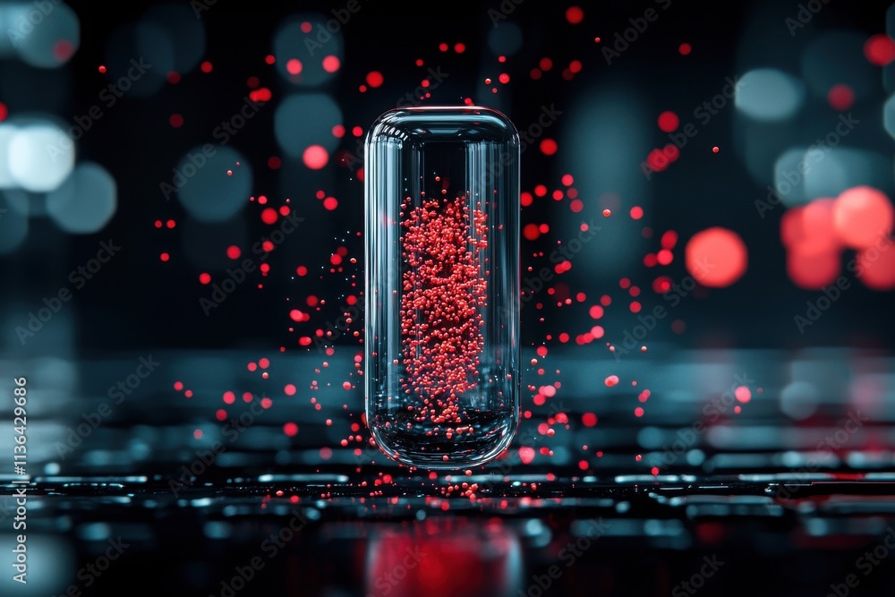 Aufkleber futuristic capsule dissolving in liquid laboratory setting digital art closeup view science concept 