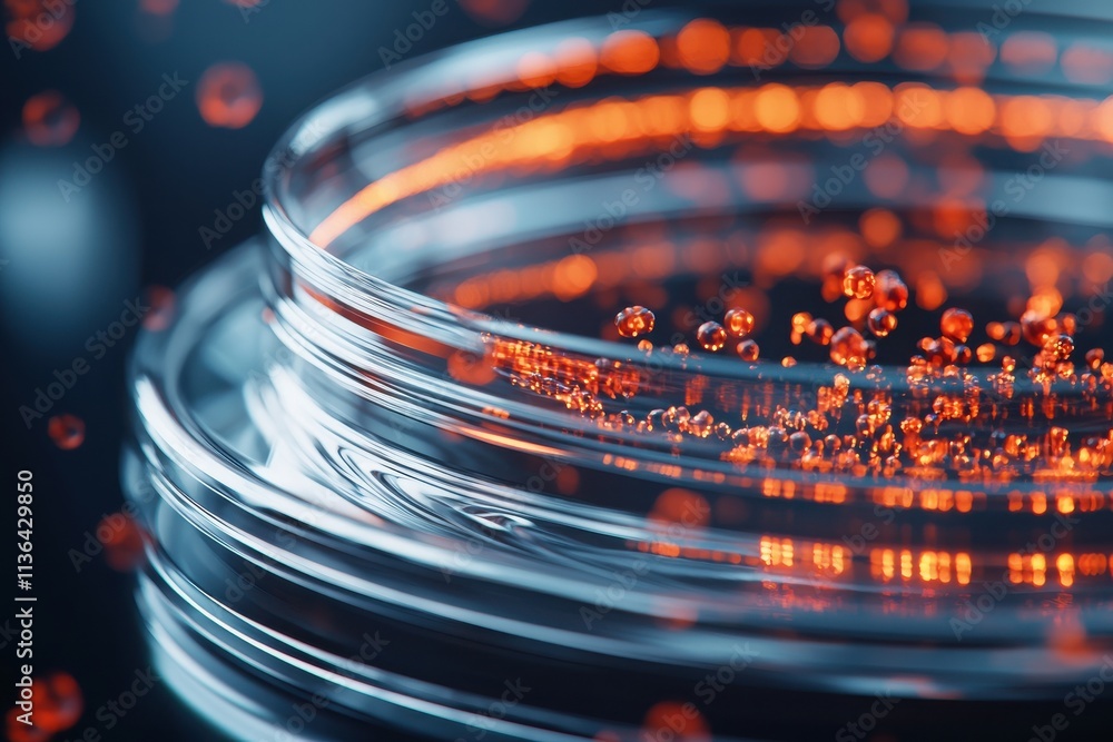 Poster futuristic holographic display of microbial activity laboratory close-up visuals scientific environm