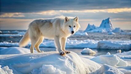 Naklejka premium Arctic Wolf Seal Hunt: Frozen Coastline Wildlife Photography
