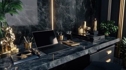 Modern Stylish Workspace with Elegant Decor and High-Tech Gadgets