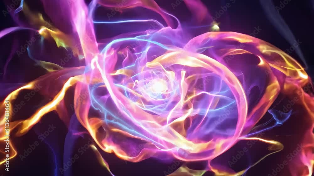 Poster Exploring dynamic light patterns in a dark background with swirling energy and vibrant colors in a captivating display