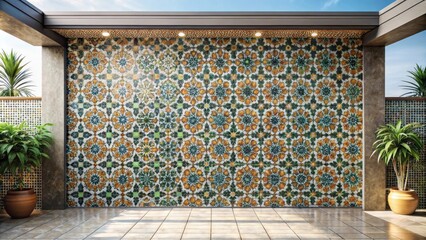 Ornate Tile Wall in a Sunlit Outdoor Patio