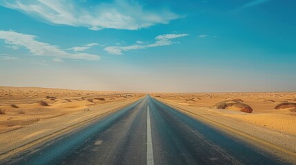 Fototapeta premium a straight and beautiful road that stretches across a barren and arid expanse of grassland