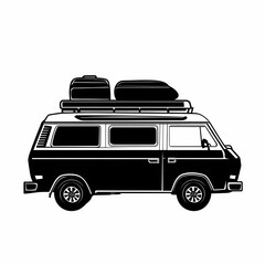 Vintage camper van with roof luggage, perfect for road trips and adventures
