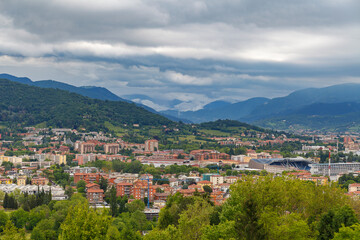 Fototapeta premium Panoramic view of Bergamo city, Lombardy, Italy. Picturesque spring view