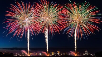 Leadership Freedom Celebration Vibrant fireworks illuminating the night sky in celebration.