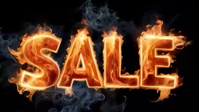 Bold letters engulfed in flames declare a special sale