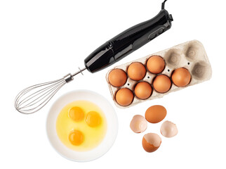 chicken egg and immersion blender on transparent background. png file