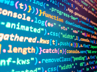 Screens with program web code and mouse  monitor background. Stock price chart. Computer script. Image of financial data processing over scopes scanning. Science concept. Coding concept.