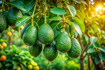 Avocado Tree Garden Photography: Healthy Food, Fresh Produce, Organic Farming, Ripe Avocados