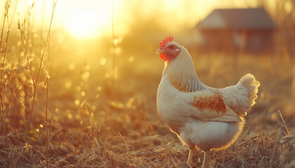 Fototapeta premium range chicken on a farm