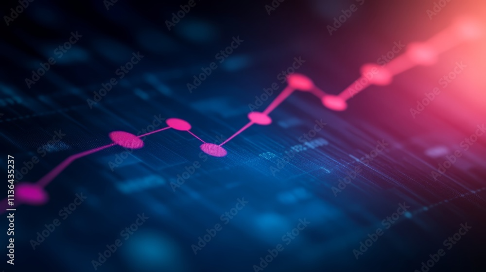 Poster dynamic line graph on a vibrant blue and pink gradient background, visualizing data trends