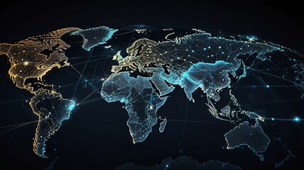 Fototapeta premium World Map with Glowing Connections Representing a Global Business Network