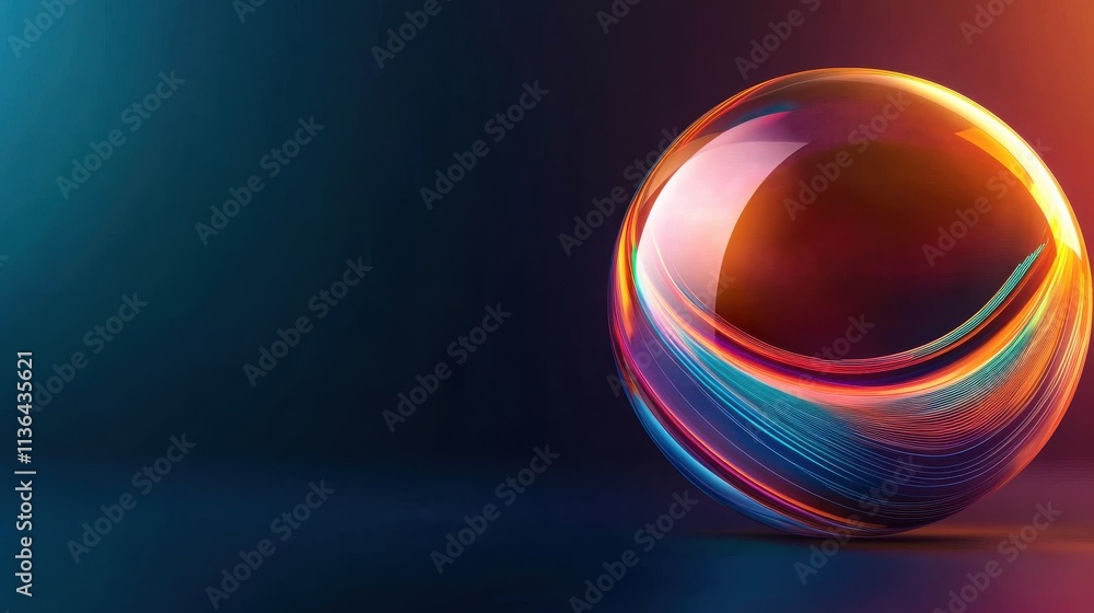 Poster a vibrant, colorful sphere reflects light, creating a dynamic visual effect perfect for modern desig