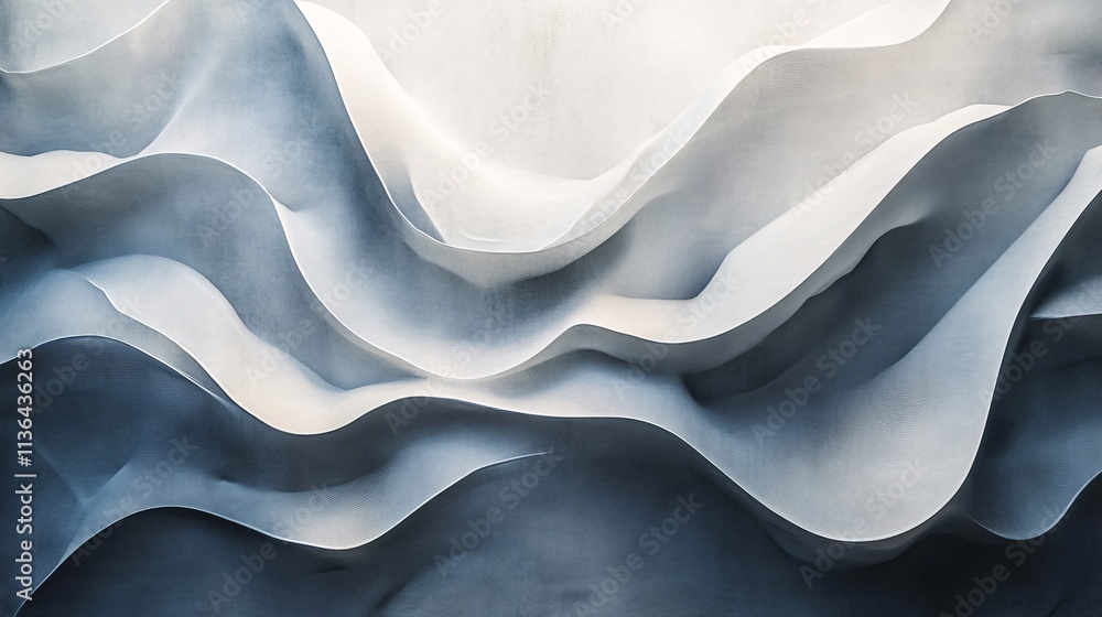 Poster Abstract blue and white wavy pattern creating a stunning visual effect