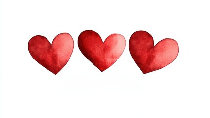 Fototapeta premium Three watercolor red hearts symbolizing love and affection in a creative design.