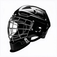 Fototapeta premium Black ice hockey goalie helmet with metal cage on white background