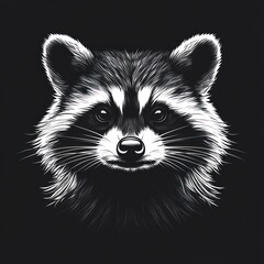 Monochrome illustration of a raccoon's face.