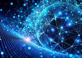 Obraz premium Big Data Visualization: Abstract Blue Particle Background, High-Tech Design, Intricate Patterns, Data Science, AI Technology