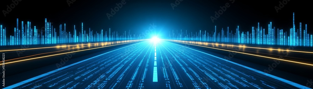 Poster futuristic digital abstract background with glowing lines and dots